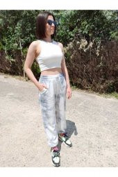 GO ON OUTFIT Kadın Gri-Beyaz Batik 2iplik Eşofman GOON142 - 2