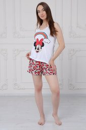 GO ON OUTFIT Kadın Kırmızı Gökkuşağı Mickey Baskılı Kadın Atlet Şort Takımı GOON184 - 3