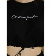 GO ON OUTFIT Kadın Önü Nakışlı T-Shirt Ve Bermuda Şortlu Siyah Takım GOON145 - 4