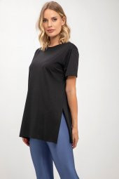 GO ON OUTFIT Kadın Yanı Yırtmaçlı Bisiklet Yaka T-Shirt GOON109 - 1