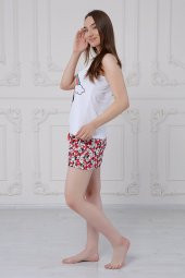 GO ON OUTFIT Kadın Kırmızı Gökkuşağı Mickey Baskılı Kadın Atlet Şort Takımı GOON184 - 5