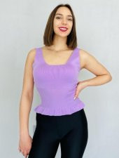 GO ON OUTFIT Kadın Lila Kare Yaka Fırfırlı Triko Bluz - 1