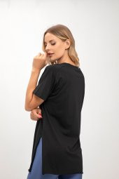 GO ON OUTFIT Kadın Yanı Yırtmaçlı Bisiklet Yaka T-Shirt GOON109 - 2