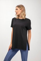 GO ON OUTFIT Kadın Yanı Yırtmaçlı Bisiklet Yaka T-Shirt GOON109 - 3