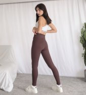 GO ON OUTFIT Kadın Kahverengi Kalın Kemerli Fitilli Tayt GOON180 - 6