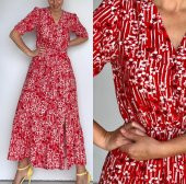 GO ON OUTFIT Kadın Uzun Beli Lastik Büzgülü Yırtmaçlı Kırmızı Elbise GOON170 - 1