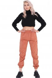 GO ON OUTFIT Kadın Tozpembe Fitilli Kadife Kumaşlı Cepli Lastikli Paça Pantolon GOON146 - 1