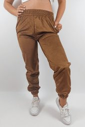 GO ON OUTFIT Kadın Kahverengi Fitilli Kadife Kumaşlı Cepli Lastikli Paça Pantolon GOON146 - 1