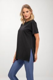 GO ON OUTFIT Kadın Yanı Yırtmaçlı Bisiklet Yaka T-Shirt GOON109 - 5