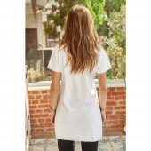 GO ON OUTFIT Kadın Yanları Yırtmaçlı Bisiklet Yaka Beyaz T-Shirt  GOON89 - 4