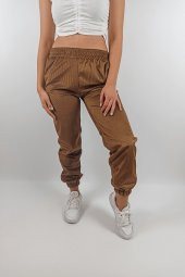 GO ON OUTFIT Kadın Kahverengi Fitilli Kadife Kumaşlı Cepli Lastikli Paça Pantolon GOON146 - 2
