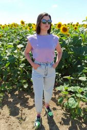 GO ON OUTFIT Kadın Bisiklet Yaka Vatkalı Kolsuz Lila T-Shirt GOON80 - 1