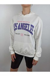 GO ON OUTFIT Kadın Los Angeles Baskılı Kanguru Cepli Kapşonlu Beyaz Sweatshirt GOON97 - 3