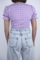 GO ON OUTFIT Kadın Lila Brode Kumaş Astarlı Karpuz Kol Detaylı V-Yaka Crop Büstiyer - 5