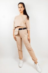 GO ON OUTFIT Kadın Pudra Rengi Bel Çantalı Paçası Lastikli Eşofman Takımı - 2