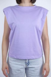 GO ON OUTFIT Kadın Bisiklet Yaka Vatkalı Kolsuz Lila T-Shirt GOON80 - 2