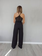 GO ON OUTFIT Kadın Arkası Dantelli Askılı Cepli Siyah Tulum GOON95 - 4