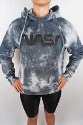 GO ON OUTFIT Kadın Nasa Baskılı Batik Kapşonlu Sweatshirt - 1