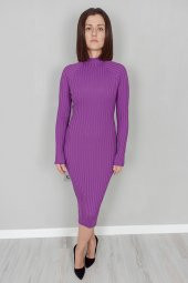 GO ON OUTFIT Kadın Mor Sırt Dekolteli Triko Elbise - 1