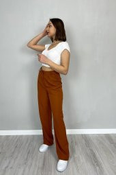 GO ON OUTFIT Kadın GO ON OUTFIT Kadın Yüksek Bel Palazzo Kumaş Kiremit Pantolon GOON121 - 3