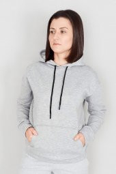 GO ON OUTFIT Kadın Gri Kanguru Cepli Sweat - 1