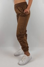 GO ON OUTFIT Kadın Kahverengi Fitilli Kadife Kumaşlı Cepli Lastikli Paça Pantolon GOON146 - 4