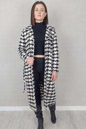 GO ON OUTFIT Kadın Kazayağı Kaşe Siyah-Beyaz Kaban - 1