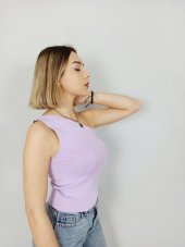 GO ON OUTFIT Kadın Lila  Tek Omuz Kolsuz Triko Bluz GOON74 - 2