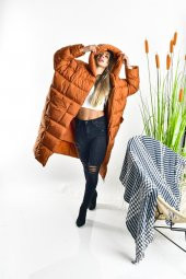 GO ON OUTFIT Kadın Şişme Oversize Kiremit Mont - 1