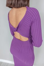 GO ON OUTFIT Kadın Mor Sırt Dekolteli Triko Elbise - 2