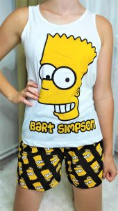 Kadın Siyah Sarı The Simpson Baskılı Sıfır Kol Pijama Takımı GOON38 - 1