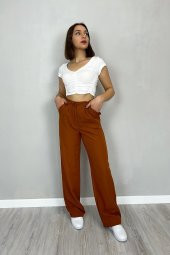 GO ON OUTFIT Kadın GO ON OUTFIT Kadın Yüksek Bel Palazzo Kumaş Kiremit Pantolon GOON121 - 4