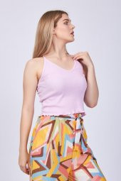 Kadın Pembe Askılı Sırt Detaylı Crop Bluz GOON34 - 1