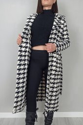 GO ON OUTFIT Kadın Kazayağı Kaşe Siyah-Beyaz Kaban - 2
