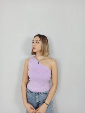 GO ON OUTFIT Kadın Lila  Tek Omuz Kolsuz Triko Bluz GOON74 - 3