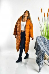 GO ON OUTFIT Kadın Şişme Oversize Kiremit Mont - 2