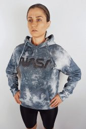 GO ON OUTFIT Kadın Nasa Baskılı Batik Kapşonlu Sweatshirt - 3