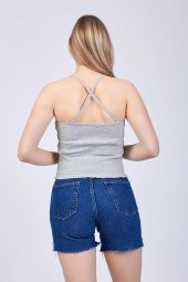 Kadın Gri Askılı Sırt Detaylı Crop Bluz GOON35 - 2