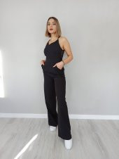 GO ON OUTFIT Kadın Arkası Dantelli Askılı Cepli Siyah Tulum GOON95 - 5