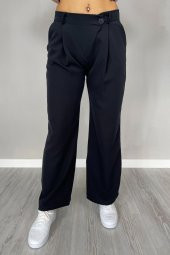 GO ON OUTFIT Kadın Siyah Rengi Çapraz Patlı Palazzo Kumaş Pantolon - 3