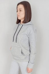 GO ON OUTFIT Kadın Gri Kanguru Cepli Sweat - 2