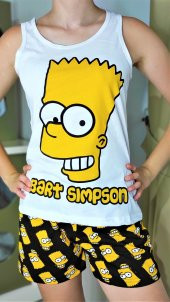 Kadın Siyah Sarı The Simpson Baskılı Sıfır Kol Pijama Takımı GOON38 - 2