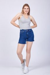 Kadın Gri Askılı Sırt Detaylı Crop Bluz GOON35 - 3