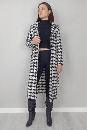 GO ON OUTFIT Kadın Kazayağı Kaşe Siyah-Beyaz Kaban - 3