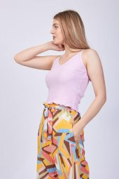 Kadın Pembe Askılı Sırt Detaylı Crop Bluz GOON34 - 3