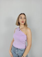GO ON OUTFIT Kadın Lila  Tek Omuz Kolsuz Triko Bluz GOON74 - 4