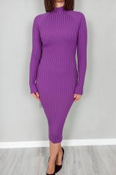 GO ON OUTFIT Kadın Mor Sırt Dekolteli Triko Elbise - 4