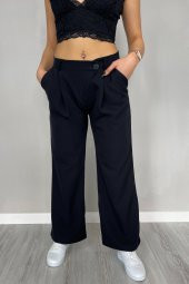 GO ON OUTFIT Kadın Siyah Rengi Çapraz Patlı Palazzo Kumaş Pantolon - 4