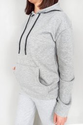 GO ON OUTFIT Kadın Gri Kanguru Cepli Sweat - 3