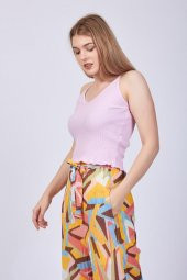 Kadın Pembe Askılı Sırt Detaylı Crop Bluz GOON34 - 4